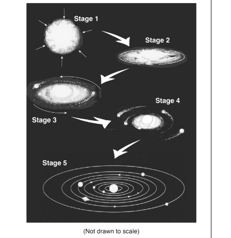 <p>Which force was mostly responsible for the contraction of the gas cloud?</p><ul><li><p>Friction</p></li><li><p>Magnetism</p></li><li><p>Gravity</p></li><li><p>Inertia</p></li></ul><p></p>