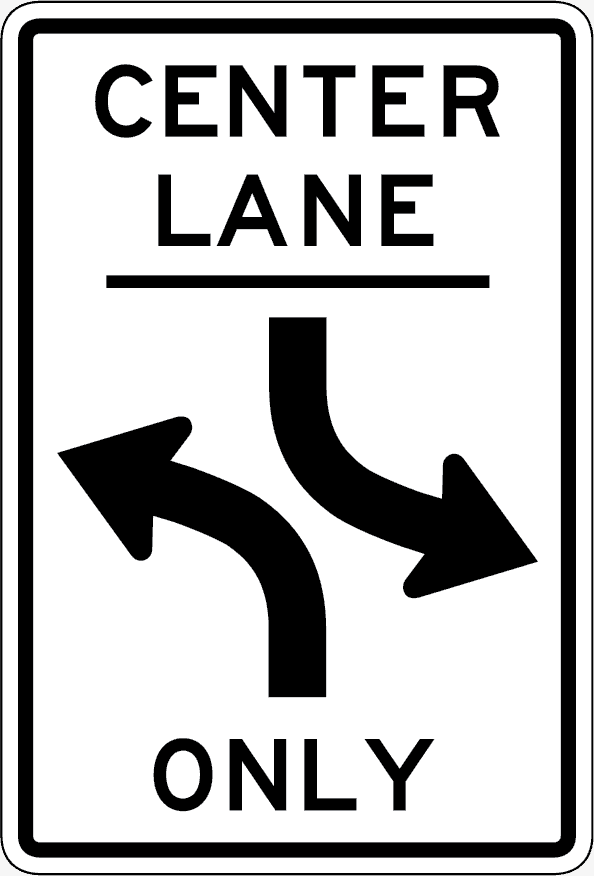 The center lane is shared, for the purpose of making left turns, by traffic traveling in both directions.
