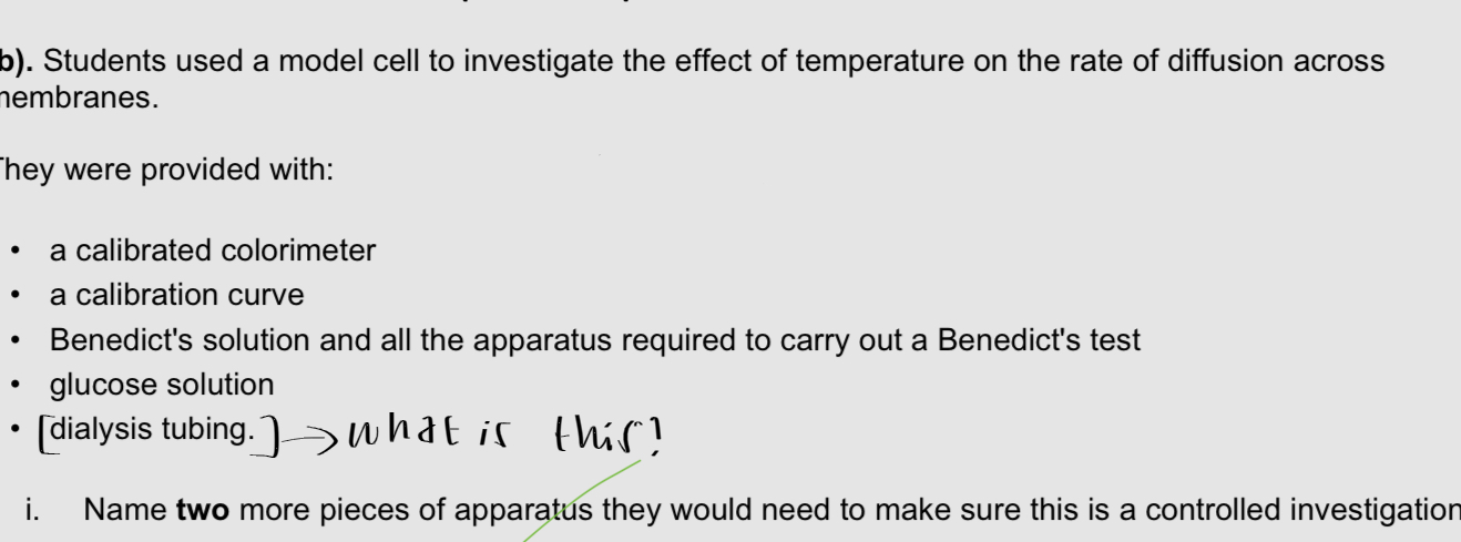 <p>Outline the method that the students would use to carry out an investigation into the effect of temperature on the diffusion rate in their model cells</p><p></p><p>EQ</p>