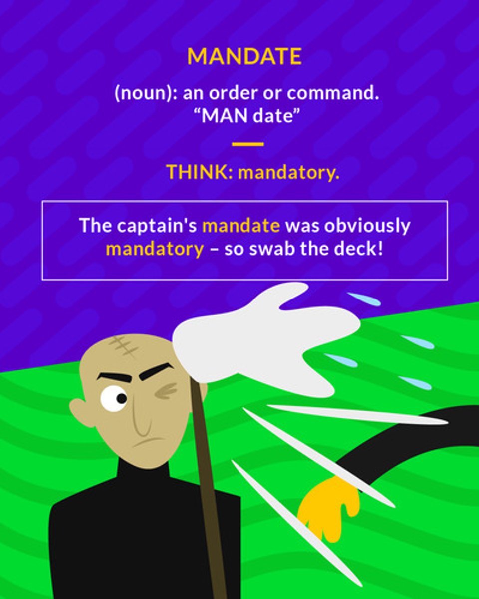 <p>(n.) an authoritative command, formal order, authorization; (v.) to issue such an order</p><p>(noun) an order or command</p>