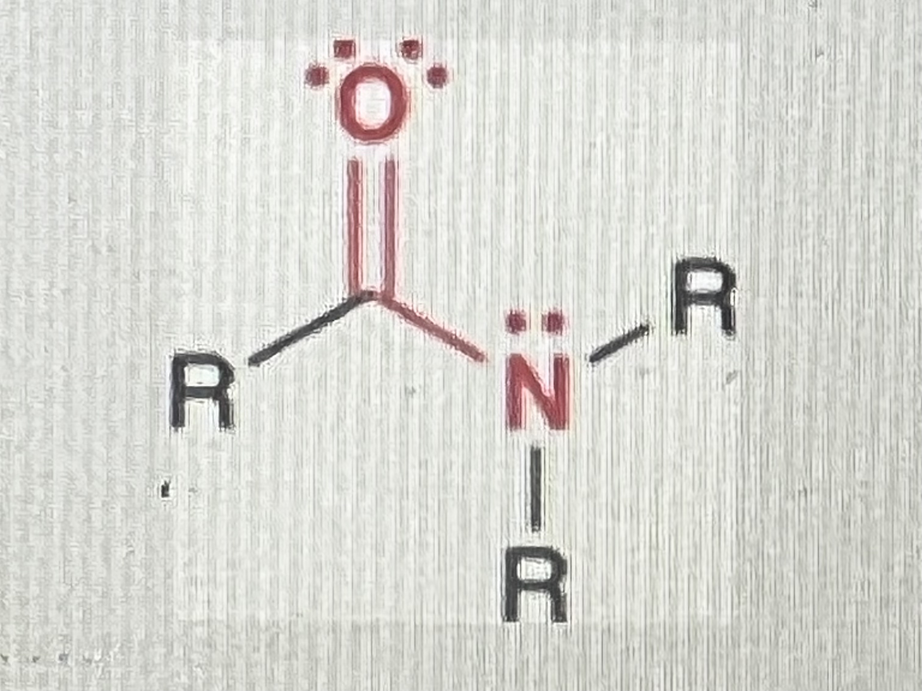 <p>(R= hydrogen or alkyl) </p><p>Contains carbonyl carbon, similar to carboxylic acids, oxygen is replaced with nitrogen </p>