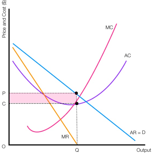 <ul><li><p>MR = 0</p></li><li><p>why</p><ul><li><p>EOS benefits - higher quantity than profit max</p></li><li><p>predatory pricing - lower than profit max price</p></li><li><p>principle agent problem - divorce between ownership and control</p></li></ul></li></ul><p></p>