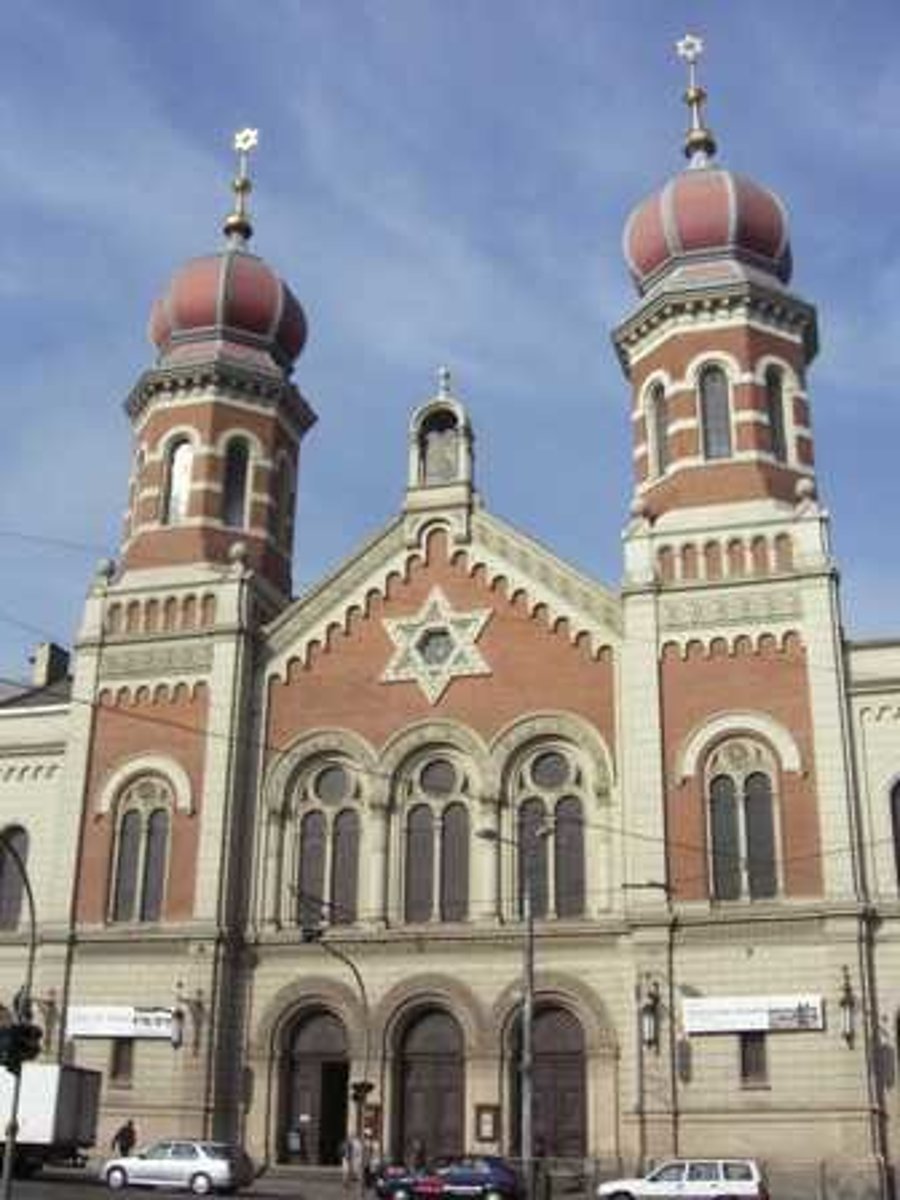 <p>synagogue (can vary greatly but may have prominent blue and white and/or Star of David)</p>