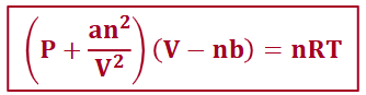<p>where a represents the pressure correction related to the magnitude of the interactions between particles, and b is the volume correction related to the size of the particle</p>