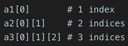 <p><span style="background-color: transparent; font-family: "Josefin Sans", sans-serif;"><span>How many indices do you need to refer to </span><em><span>one specific element</span></em><span> of the array? That "how many" is your n or </span><em><span>dimensionality</span></em><span> of the array</span></span></p>