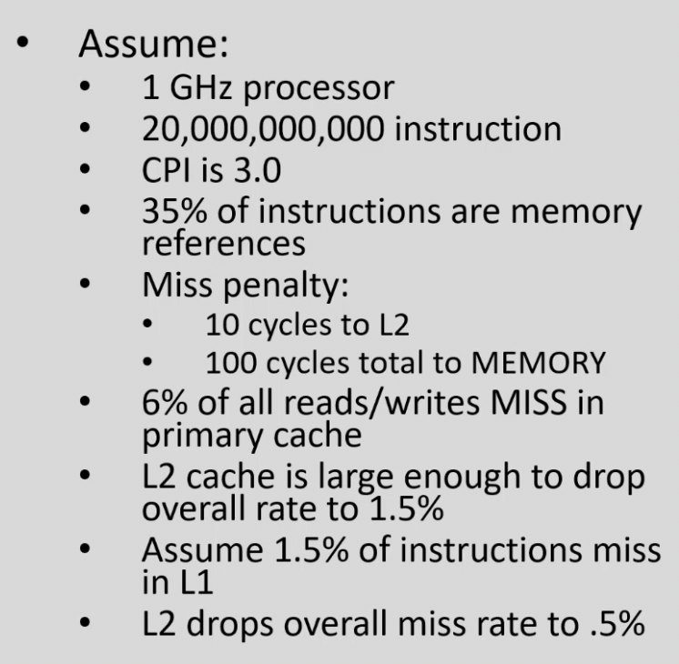 <p>With Instruction Misses and with L2 Instru. cache — calculate run time in seconds (also do without L2 instru. cache)</p>