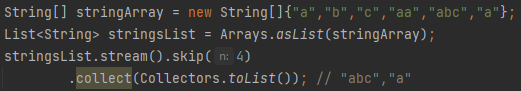 <p>Skips the first <code>n</code> elements of the stream.</p>