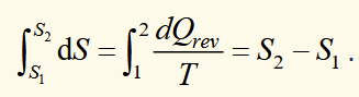 <p>[1 and 2 refer to states 1 and 2 of the system]</p><p>this shows that there cannot be a change in entropy without a change in state. Heat and entropy can flow through an unchanged part of a system.</p>