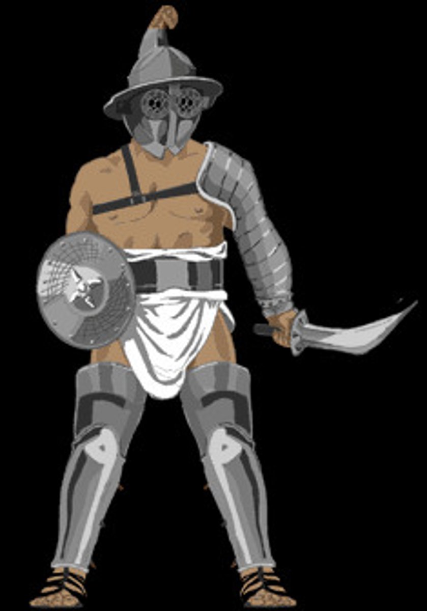 <p>A Roman gladiator who led the most serious slave revolt in Roman history from 73 to 71 B.C.E.</p>