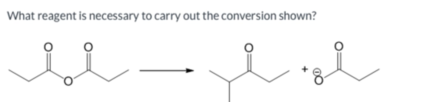 <p>What reagent is necessary to carry out the conversion shown?</p><p>-SOCl2</p><p>-CH3Br</p><p>-CH3CH2MgBr</p><p>-LiAlH4</p><p>-[(CH3)2CH]2CuLi</p>