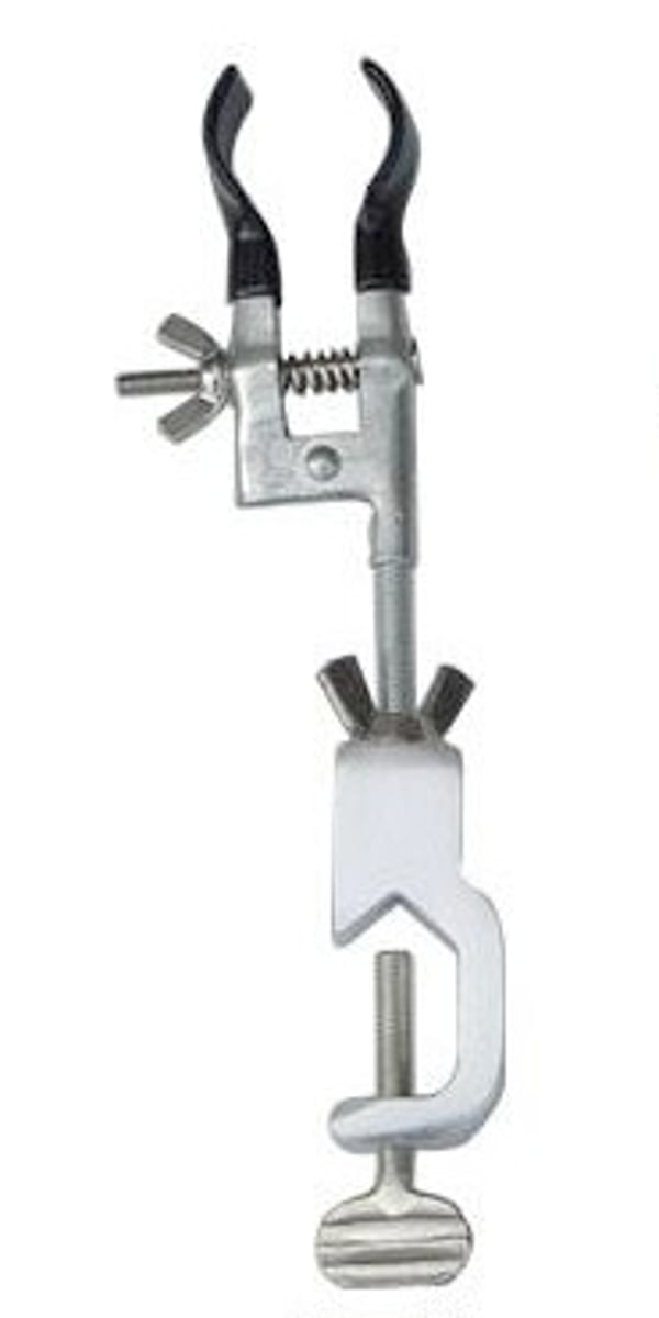<p>clamp used to hold hot test-tube to a ring stand</p>