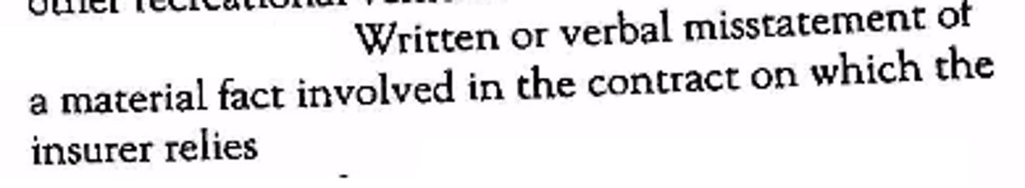 <p>An untrue statement by the insured, made in an application for insurance but which does not become a part of the policy.</p>
