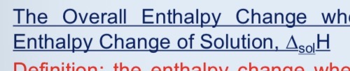 <p>The enthalpy change when 1 mole of ionic solid dissolves in enough water to make an infinitely dilute solution</p>