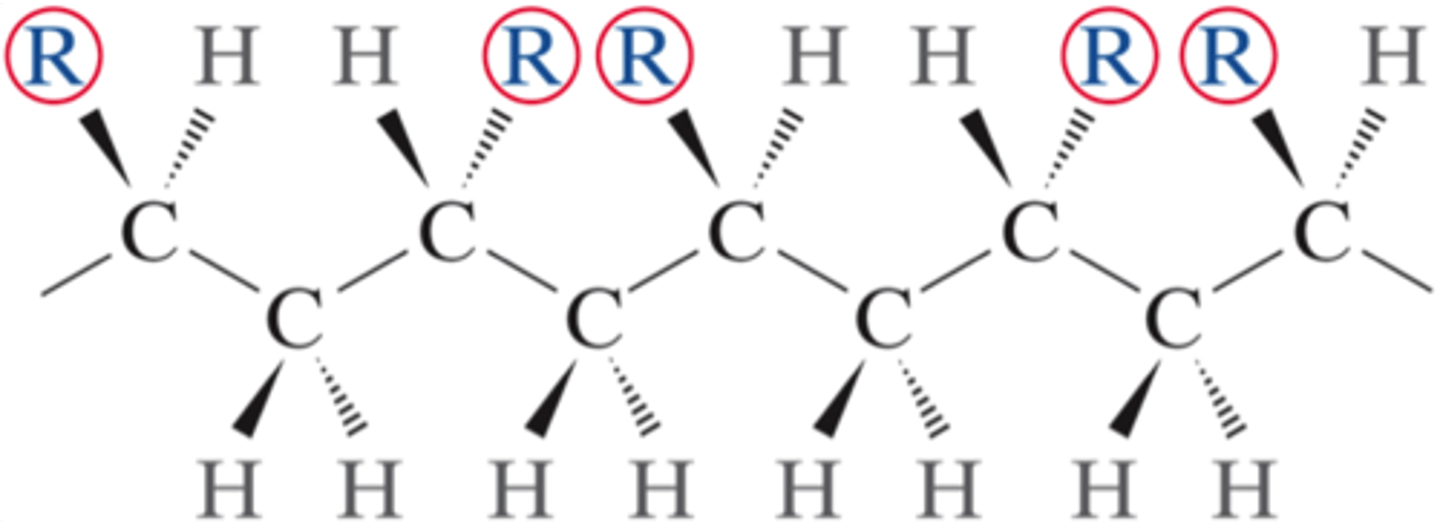 <p>In polymers, an orientation where the side groups alternate in a regular pattern from side to side along the backbone of the polymer.</p>