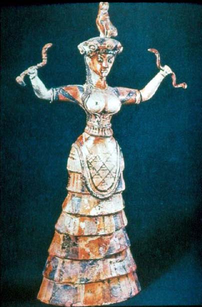 <p>Smaller of the two faience “snake goddesses”</p>