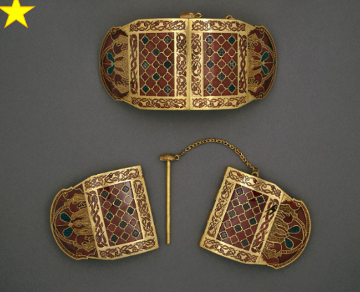 <p>Pair of hinged shoulder clasps from Mound 1</p>