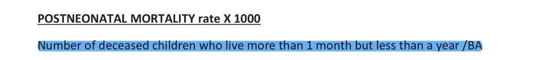 <p>Number of children who die after living more than 1 month but less than one year / born alive × 1000.</p>