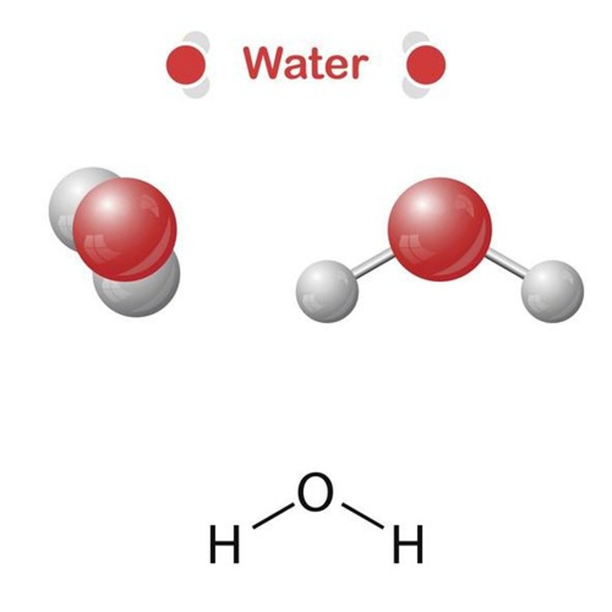 <p>A molecule consisting of two Hydrogen (H) atoms and one Oxygen (O) atom, connected by covalent bonds.</p>