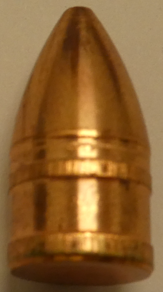 <p>The bullet of which cartridge is shown in this photo?</p>