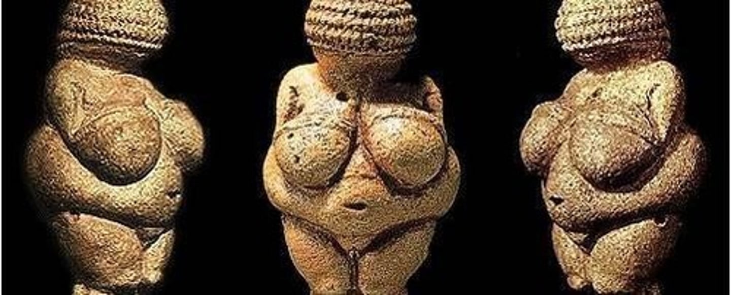 <p>A portable prehistoric sculpture representing a female figure, emphasizing fertility.</p>