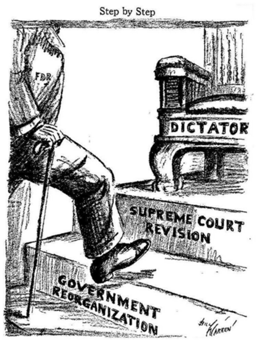 <p>FDR's attempt to add more liberal justices to the Supreme Court after it ruled against New Deal measures.</p>