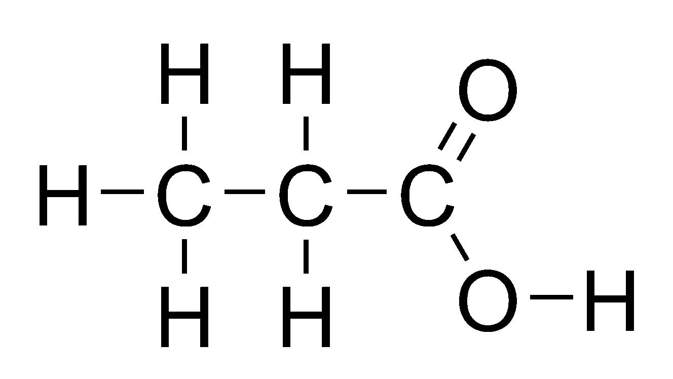 <p>C3H6O2, CH3CH2COOH</p>