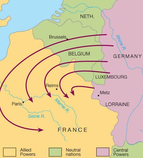 <p>A German military strategy aimed at quickly defeating France by attacking through Belgium before focusing on Russia.</p>