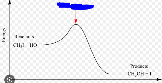 <p>A high energy, and unstable state for a molecule to be in, that is only achieved through the addition of activation energy. This state is unstable and hence molecules do not stay in it for too long. Molecules must be contorted into this state and this state is required for bonds to be broken.</p><p>When an energy over time curve is mirrored over the vertical line at the _______ state, the product is the energy over time curve of the backward reaction.</p><p>After this state is reached the rest of the reaction proceeds.</p><p>This state, or rather the amount of energy needed to achieve it, is lowered by enzymes</p>