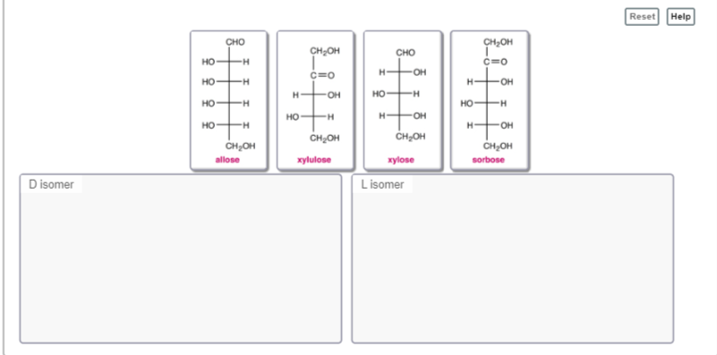 Sort the following monosaccharides as D or L isomers.