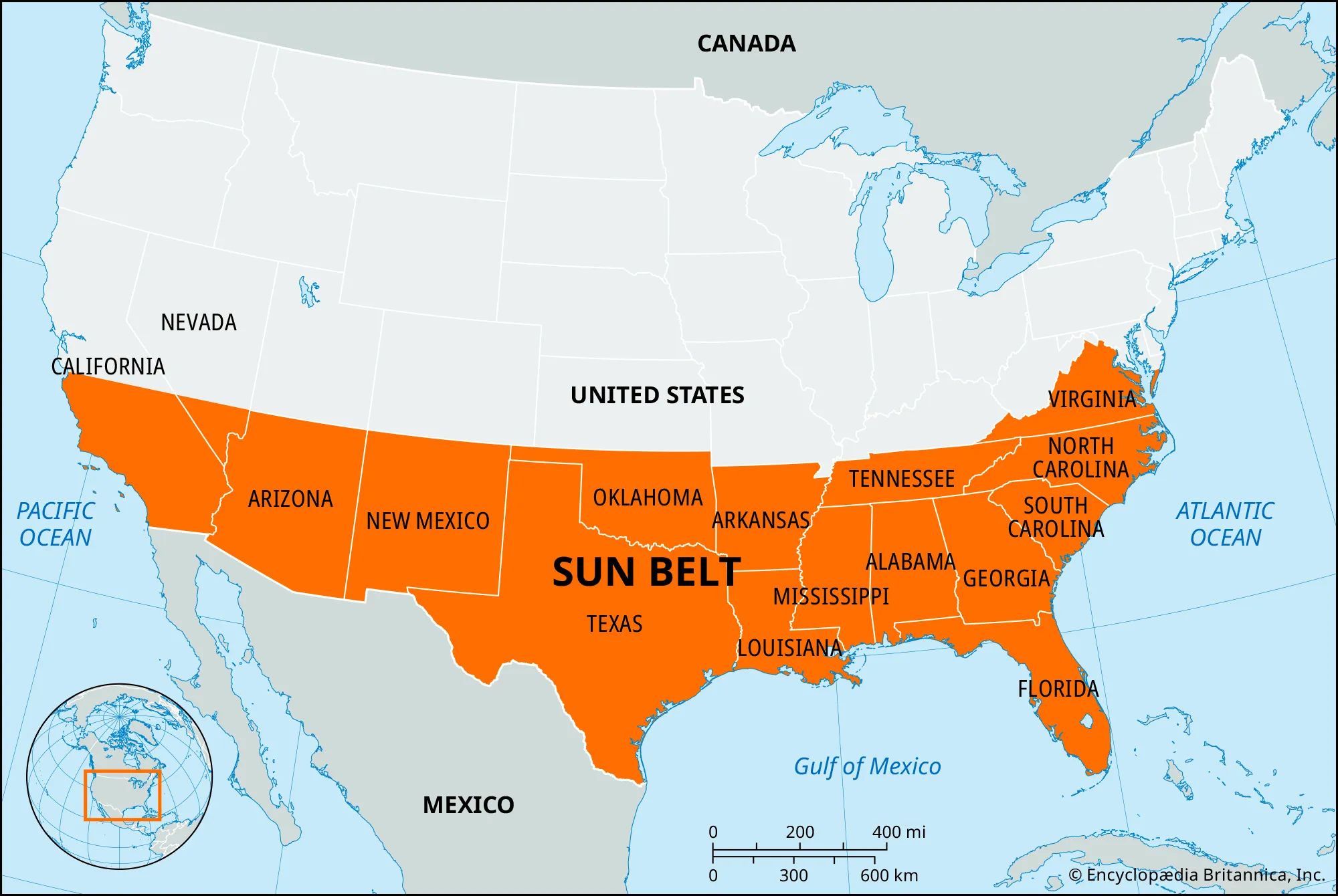 <p>15 state area (VA to CA) where a massive amount of Americans moved. The “New Frontier” of the time. Better weather, less taxes, etc.</p>
