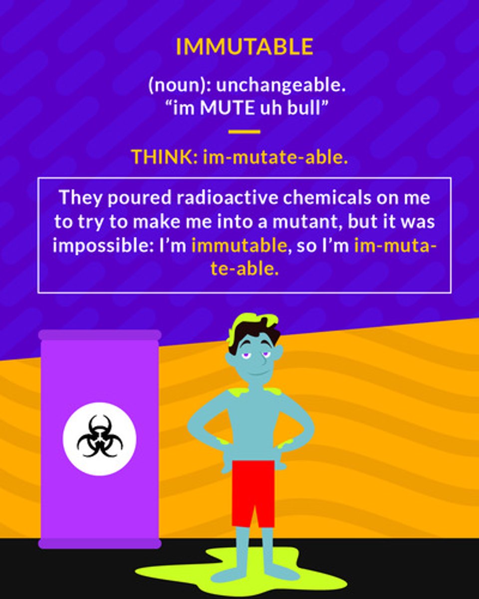 <p>(adj.) unchangeable</p>