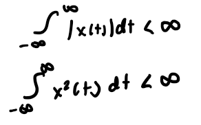 <p>x(t) is absolutely integrable (all BIBO stable impulse responses are Fourier transformable)</p><p>x(t) is square integrable (if get a finite value) → all energy signals are FTable</p>