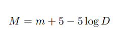 <p>Absoluutne tähesuurus on tähe näiv tähesuurus, mis on mõõdetud 10 parseci kauguselt<br><br>M on absoluutne tähesuurus<br>m on näiv tähesuurus maalt vaadatuna<br> D on kaugus maast</p>