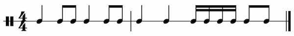 <p>On a single-lined staff with a rhythm clef</p>