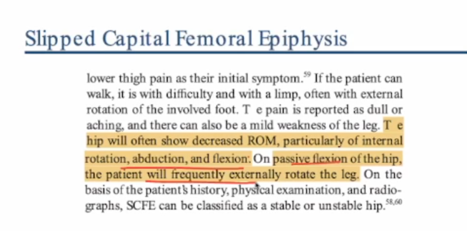 <ul><li><p>C</p><ul><li><p>L femoral neck displaced from the epiphysis </p></li></ul></li></ul><p></p><ul><li><p>A - LCPD </p></li><li><p>B - IR not ER </p></li><li><p>D - it should be obesity since inc vertical force on the neck </p></li></ul><p></p>