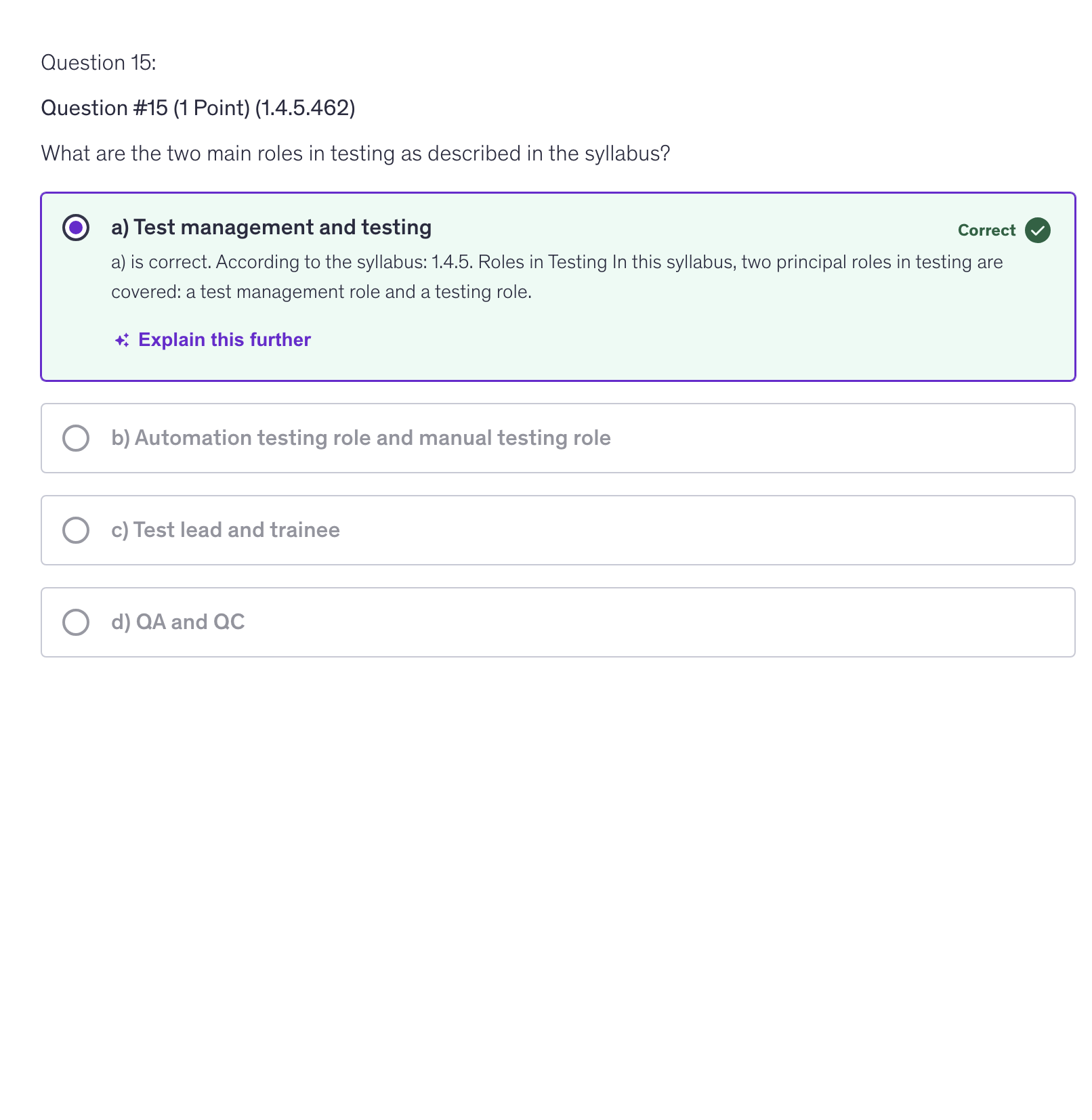 <p>a) Test management and testing</p>