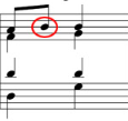 A note that belongs to the chord to follow. Approached by a step and resolves to the same note when the chord lands. 