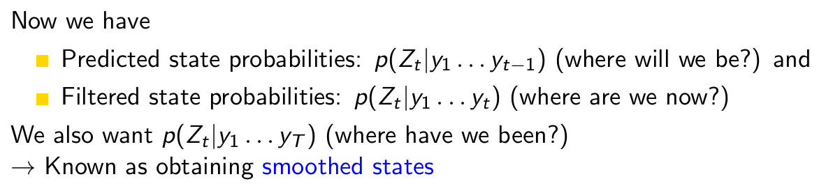 <p>What are step one and two for the recursive algorithm for smoothing?</p>