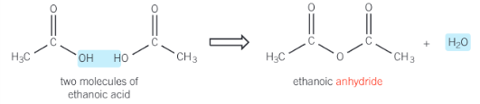 <p>it is formed by the removal of water from 2 carboxylic acid molecules as shown in the formation of ethanoic anhydride</p>