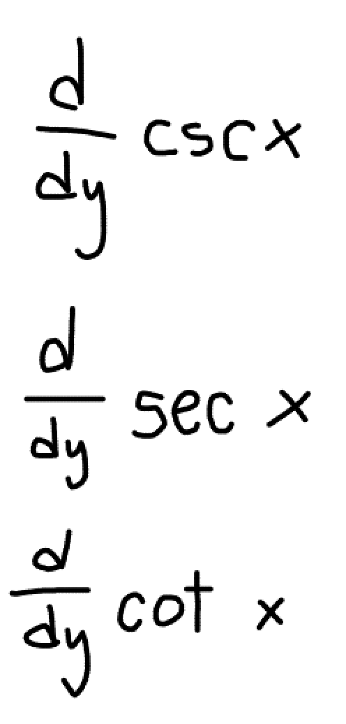 <p>What are the derivatives of these trig functions?</p>