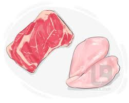 <p>(danh từ) là <strong>thịt mềm</strong>, phần giữa da và xương (ở người, động vật), hoặc <strong>thịt quả</strong>.</p><p><span data-name="small_blue_diamond" data-type="emoji">🔹</span> The lion tore the <strong>_____</strong>from its <span style="color: red"><strong>prey</strong></span>.<br>→ Con sư tử đã xé <strong>thịt mềm</strong> từ con mồi của nó.</p><p><span data-name="small_blue_diamond" data-type="emoji">🔹</span> The mango’s <strong>_____</strong>is sweet and juicy.<br>→ <strong>Thịt quả</strong> xoài thì ngọt và mọng nước.</p>