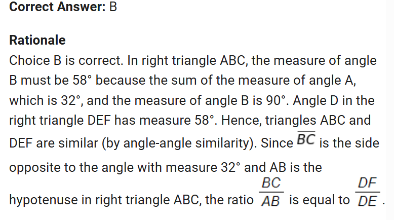 <p>I didn’t use the angles given or did i solve for the missing angels to realize the triangles were the same and found the ratio accordingly. you should always solve for the missing angle. </p>