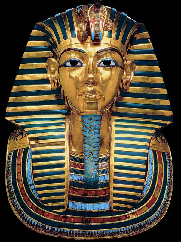 <p>(Egypt) New Kingdom:) Funerary Mask of Tutankhamen: Made in-</p>
