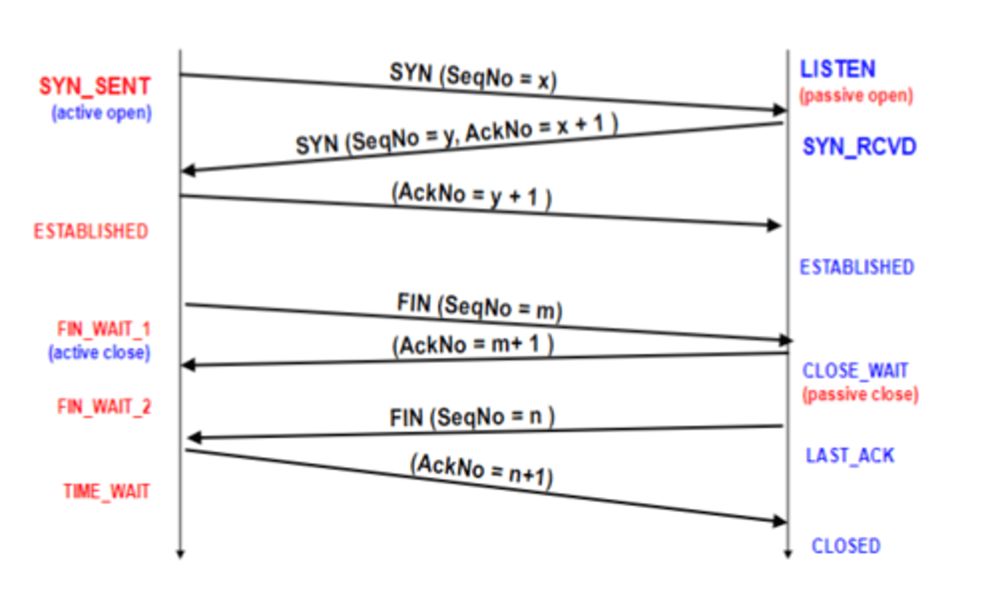 <p>1. Client sends finalise (FIN)</p><p>2. Server acknowledges finalise (ACK + FIN)</p><p>3. Client acknowledges acknowledgement (ACK)</p><p>4. Connection closes</p>