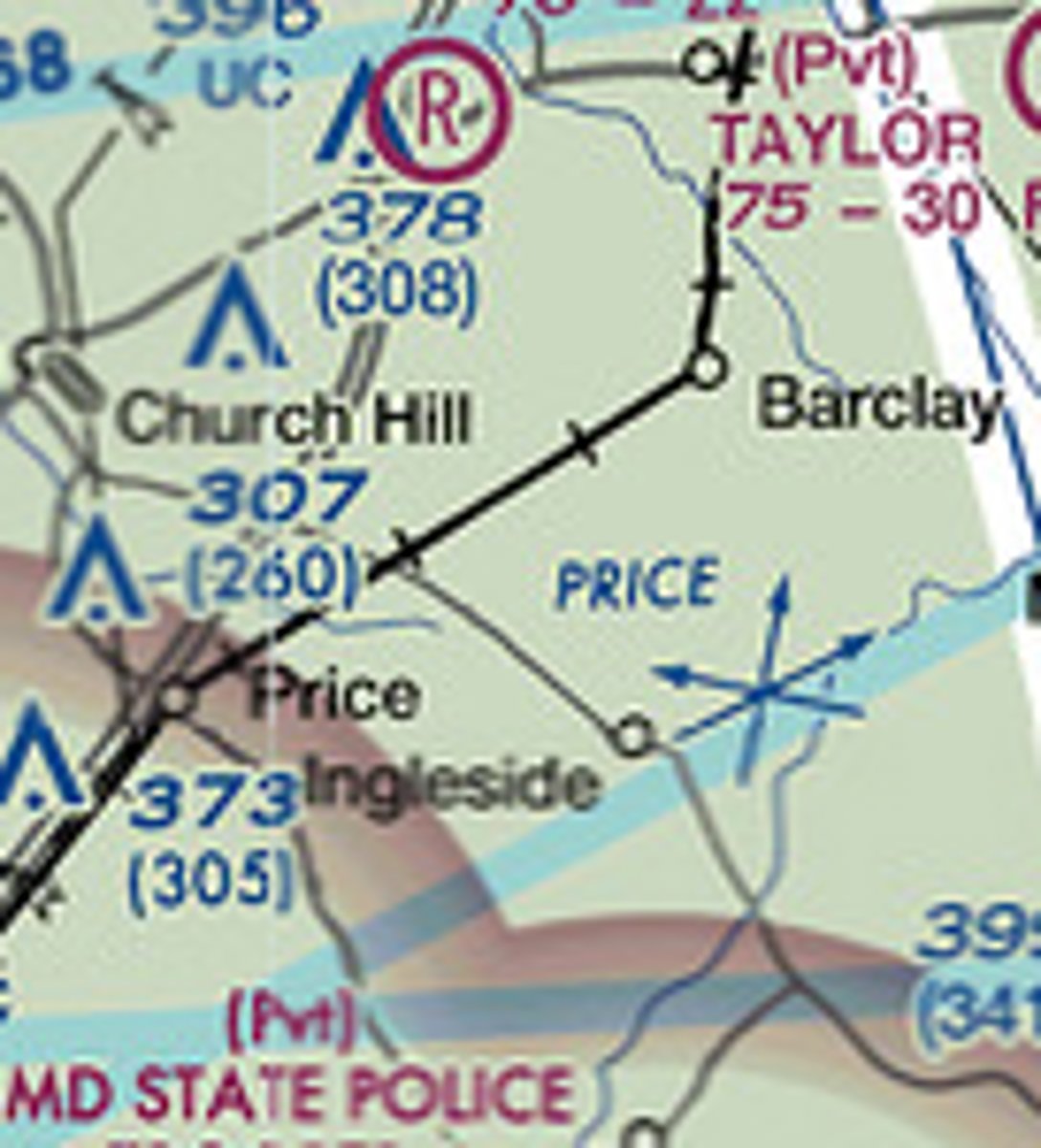 <p>The sectional chart shows a ____ running through the small town of Barclay</p>