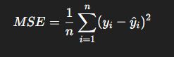 <p>Measures how close the fitted model(line of best fit) is to the actual model and ensures its as close as possible. </p><p>Find average of squared differences between observed values (yi) and predict values(y hat) </p><p></p>