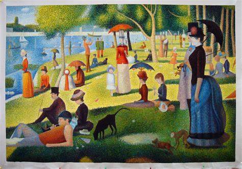<p>When: 1884-86 (19th century Modernism) Where: France Who: George Seurat Extra Facts: used pointillism (piece is made up of little dots) and complimentary colors, this is a post- impressionism piece</p>