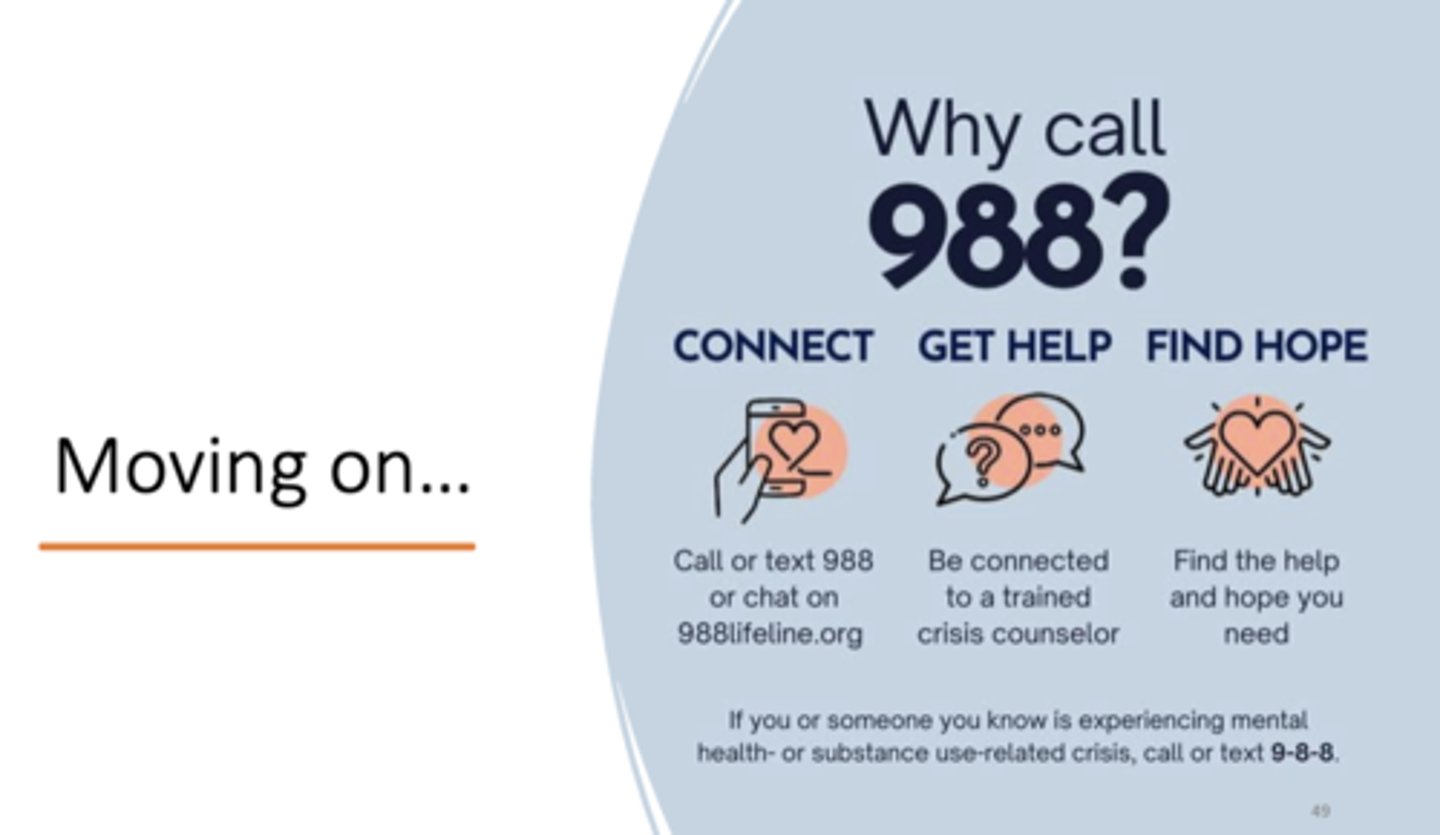 <p>why call 988? - suicidal hotline</p>