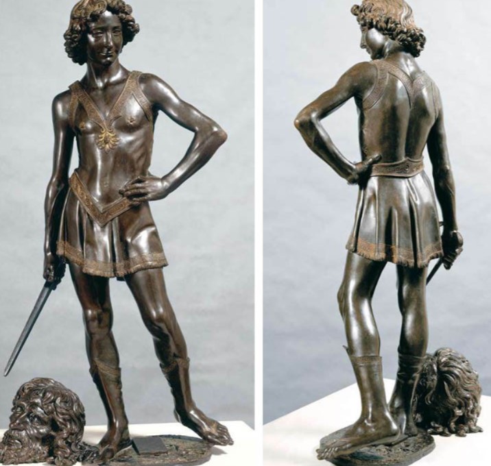 <p>David, bronze, Verrocchio, 1465-1470, museo nazionale del bargello, florence, italy</p>