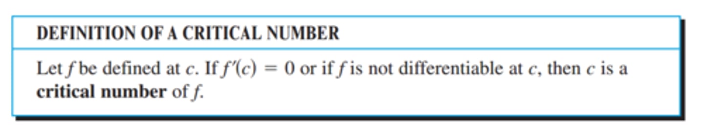 <p>If f'(a)=0 or is undefined, a is a critical value</p>